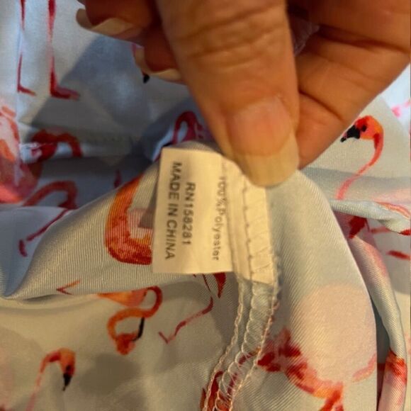 Suslo Couture Men's Flamingo Print Shirt Short Sleeve Button Front Size 2XL - Picture 7 of 8